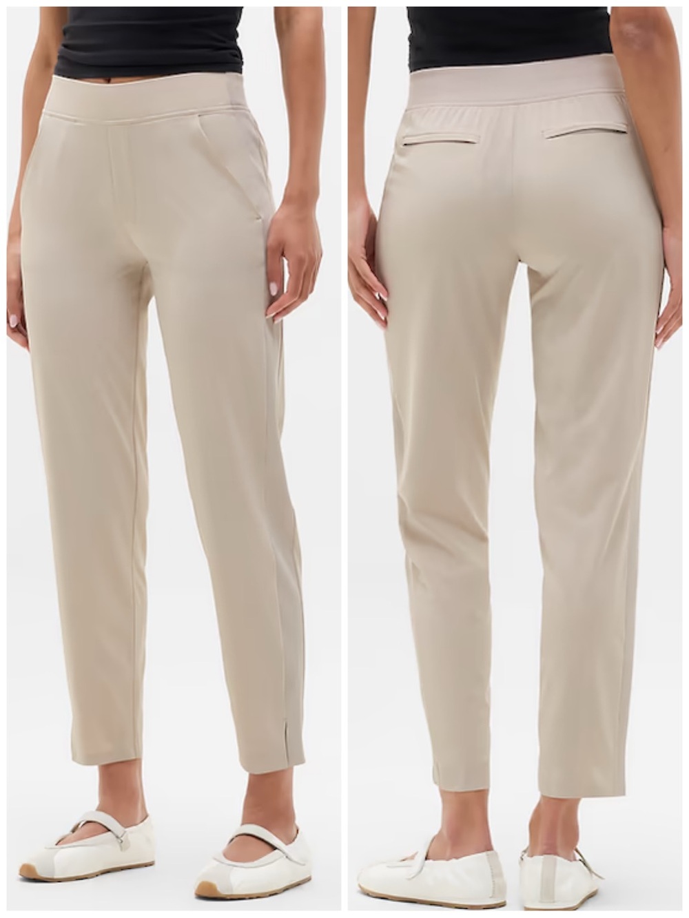 NWT ATHLETA BROOKLYN MID RISE ANKLE PANT IN Abalone Cream Stretch Fabric Size 6P